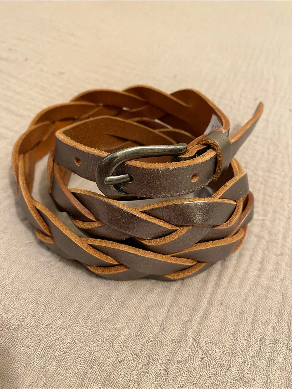 GAP Braided Leather Belt - Silver  with Tan Edges. Size M